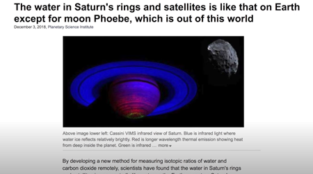 土星の環と衛星の水は、この世のものとは思えない月フェーベを除いて、地球上のものと同じである