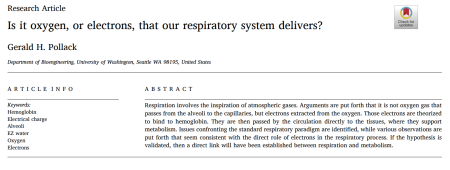 医学的仮説：研究論文 
私たちの呼吸器系が運ぶのは酸素なのか、それとも電子なのか？