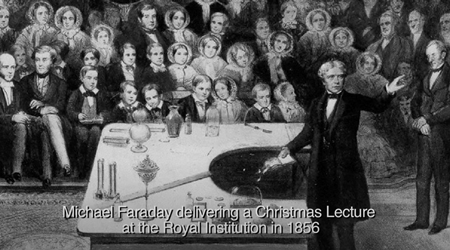 1856年、英国王立研究所でクリスマスレクチャーを行うマイケル・ファラデー