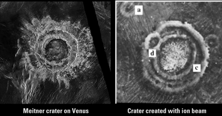 金星のマイトナークレーター、イオンビームで作られたクレーター