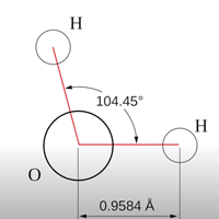 ２つの水素が大きな酸素と結合する角度は、常に104.5度