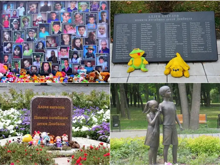 ウクライナの砲撃で死亡したドネツクの子供たちに捧げられた記念碑"天使の小路"［出典：twitter.com］
