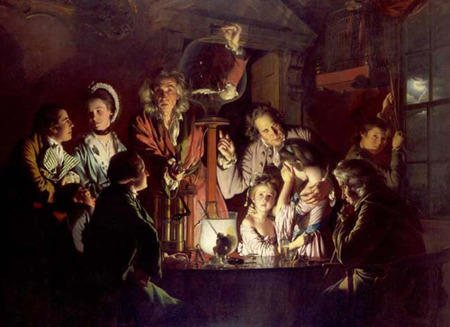 ダービーのジョセフ・ライトによる空気ポンプを使った絵画実験、1768年、ナショナル・ギャラリー、ロンドン