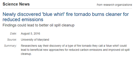 新たに発見された「青い渦」の火の竜巻は、排出ガスを減らしてよりきれいに燃やすことができる