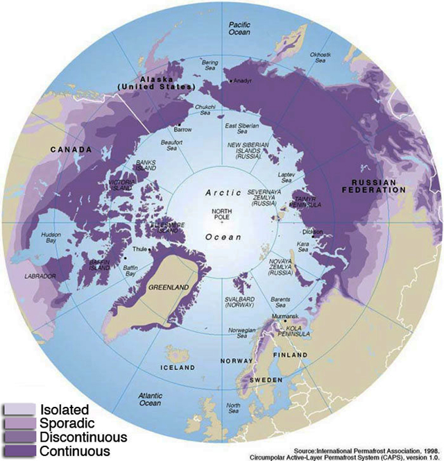 永久凍土の分布（北半球）