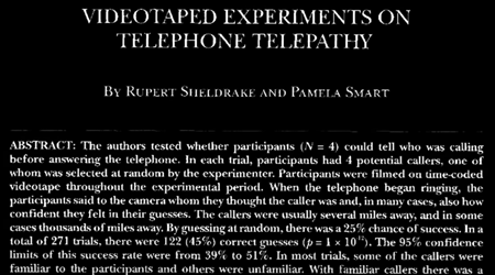 ルパート・シェルドレイクとパメラ・スマートによる電話テレパシーの実験をビデオに収めたもの