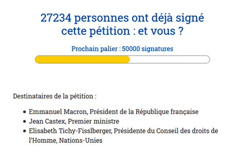 請願書の受領者 嘆願書の受取人　すでに27234人がこの請願書に署名している。