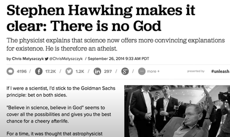 ホーキング博士は「神は存在しない」と明言しています。