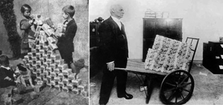 1923年、ワイマールハイパーインフレのイメージ（現代の大西洋横断銀行システムを襲っている過程と質的な違いはない）
