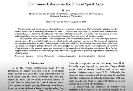 「螺旋状の腕の先端にある伴銀河」 1969年6月24日受領、8月11日改訂