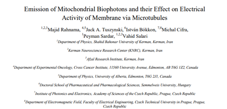 ミトコンドリアからのバイオフォトンの放出と微小管を介した膜の電気的活性への影響