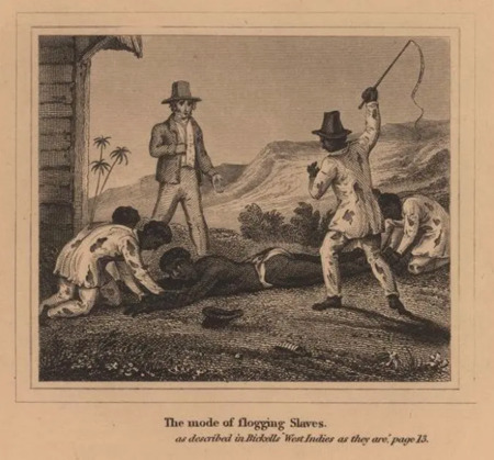 西インド諸島で鞭打たれる奴隷の様子を描いたもの。