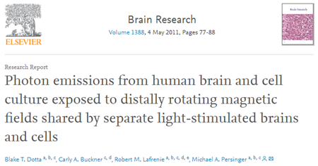 遠位回転磁場に曝されたヒトの脳と細胞培養を別々の光刺激で共有したときのフォトン放出量