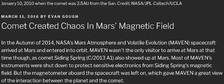 彗星は火星の磁場に混乱をもたらした