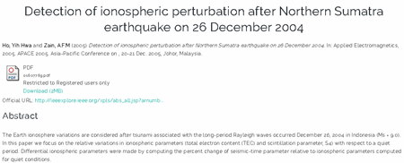 2004年12月26日のスマトラ島北部地震後の電離層摂動の検出