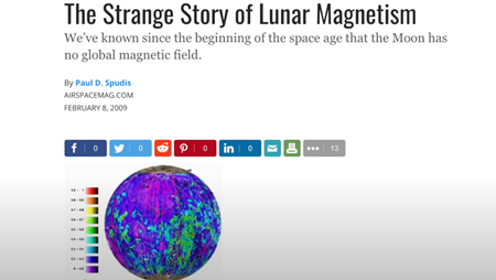 月磁気の不思議な話   月には全球磁場がないことは、宇宙時代の初めからわかっていた。