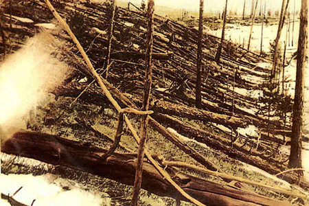 ツングースカの倒木。1927年のソ連科学アカデミーの探検隊の写真。ウィキ・コモンズ