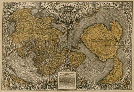 オロンテウス・フィナエウス地図と氷のない南極大陸