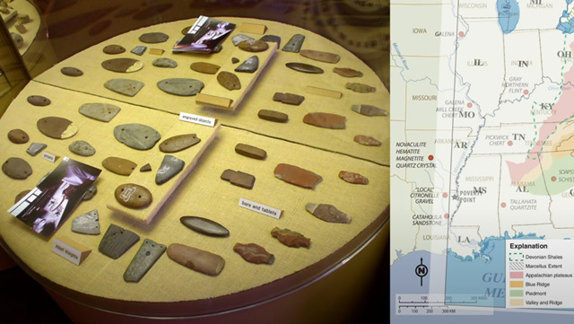 これらの石は分析され、遠くアパラチア山脈と現在のアイオワ州を起源とするものがある