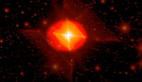 赤い長方形星雲。超新星の軸に沿って楕円