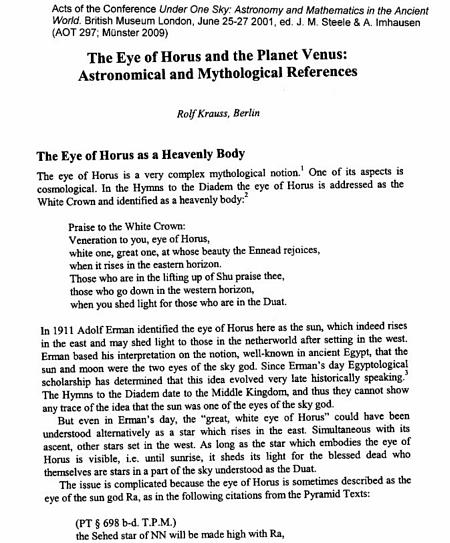 ホルスの目と金星：天文学的および神話上の考察、ロルフ・クラウス