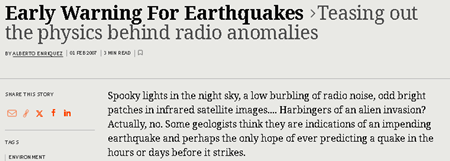 「IEEEスペクトル、地震の早期警報＞電波異常の背後にある物理を解明する」 ※６