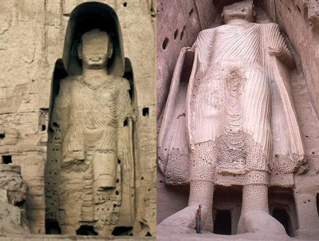 アフガニスタンの崖に彫られた６世紀のふたつの仏像