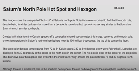 土星の北極のホットスポットと六角形