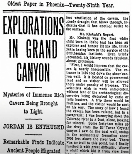 「グランドキャニオンの探検：巨大で豊かな洞窟の謎が明らかになる」という見出しの記事