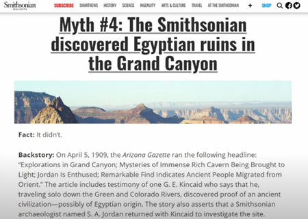 神話その4 : スミソニアンはグランドキャニオンにエジプト遺跡を発見した
