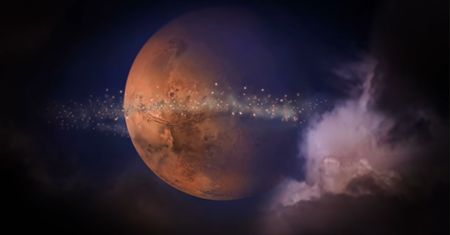 火星が天空に巨大な姿を現していた頃、火星を取り囲む岩は、燃えるような表情をした戦士の一団のように見えた