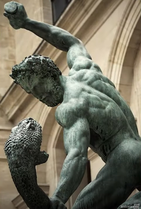 蛇に変身したアケロスと戦うヘラクレス（1824年）フランソワ・ジョセフ・ボジオ作、ルーヴル美術館、パリ、フランス
