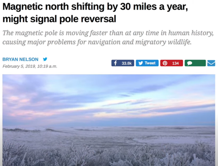 磁北が1年に30マイルずつ移動、極反転の合図かもしれない