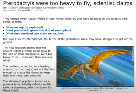 翼竜は重すぎて飛べなかった、と科学者は主張する