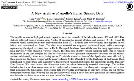 アポロの月震データの新しいアーカイブ 
