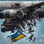 米軍がアフガニスタンから撤退時、飛行機から落ちる人たちにウクライナの国旗