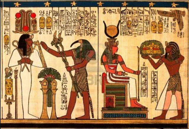 古代の象形文字が描かれたエジプトのパピルス
